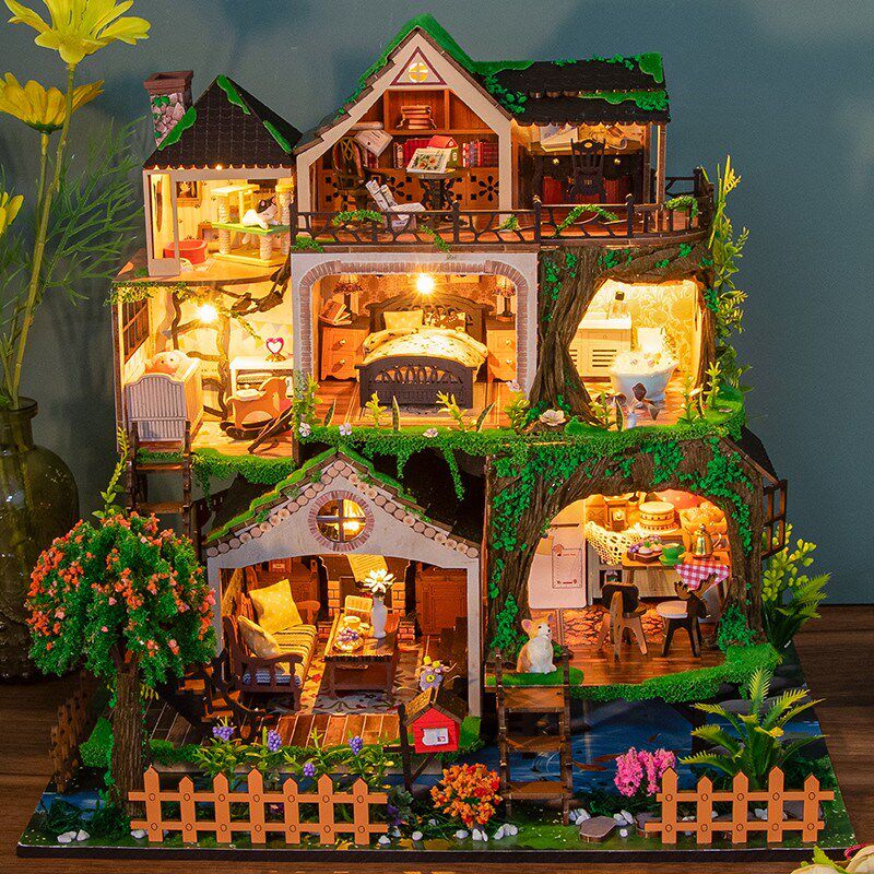 新品diy小屋童话森林手工拼装积木房子建筑玩具模型别.墅生日礼物