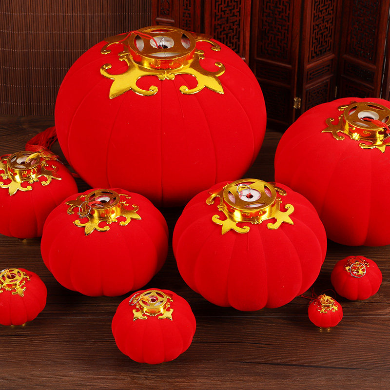 新年植绒小红灯笼挂饰p带电发光串盆景布置结婚春节日喜庆装饰灯