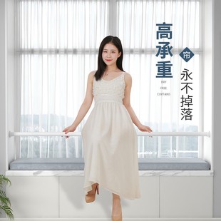 窗帘杆遮光遮阳布帘Q2021年夏季 卧室窗帘飘窗免打孔一整套安装 新