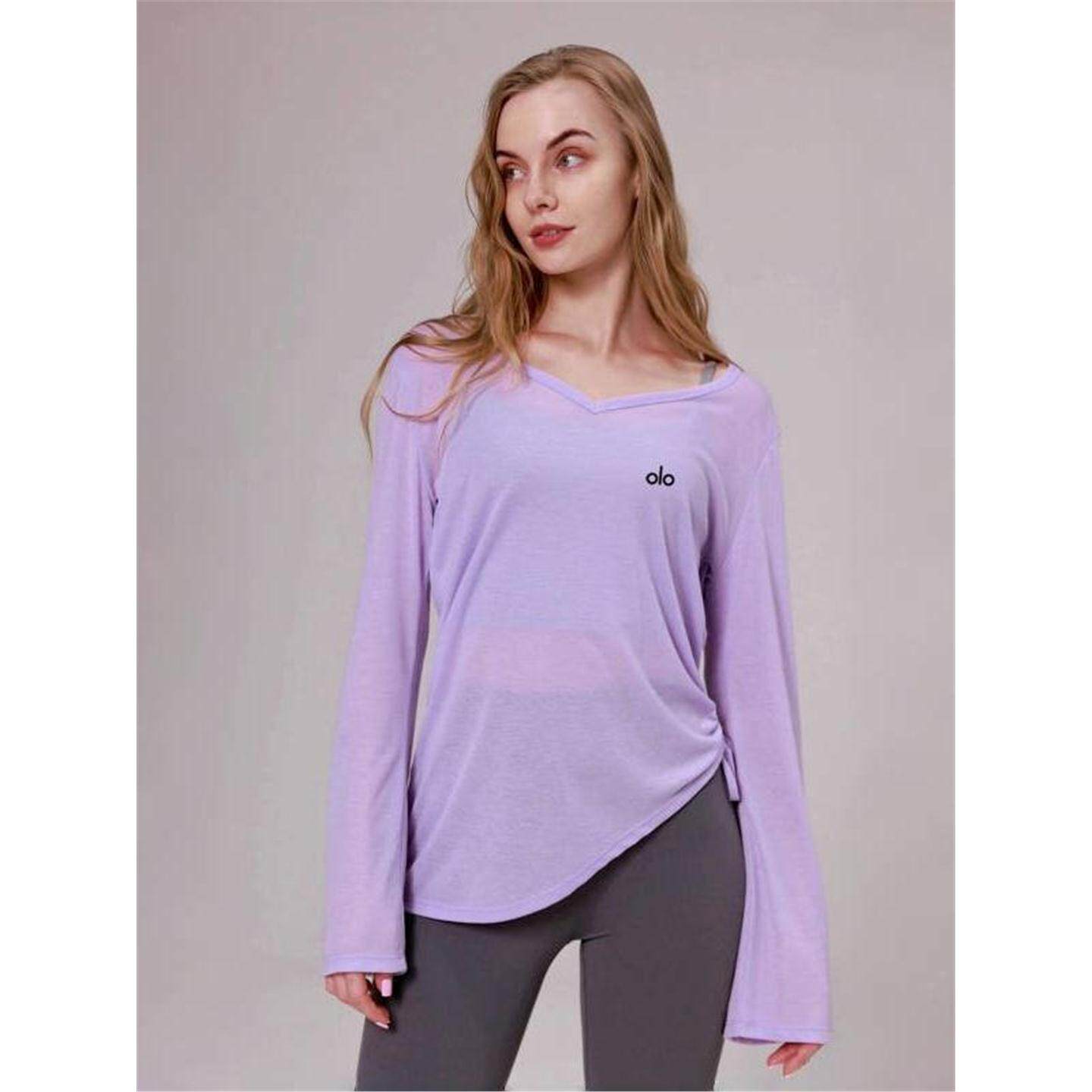 美国nomalo秋季瑜伽褶皱健身宽松罩衫女抽绳臀长袖休闲t恤服遮美