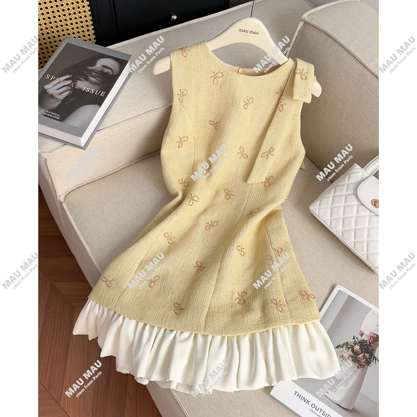 ROUUE STAR2025边风背心法式千金连衣裙女装秋季钉珠高端荷叶蝴蝶