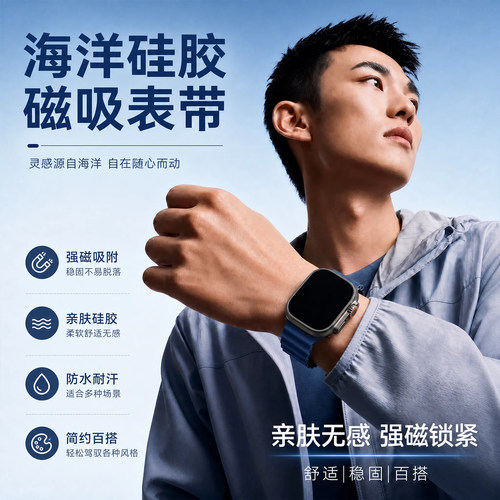 海洋硅胶磁吸表带适用苹果手表