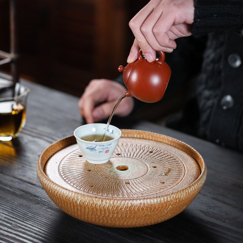 新款粗陶干泡台手工陶艺茶海功夫茶具托盘壶承壶拖壶垫储水式茶盘