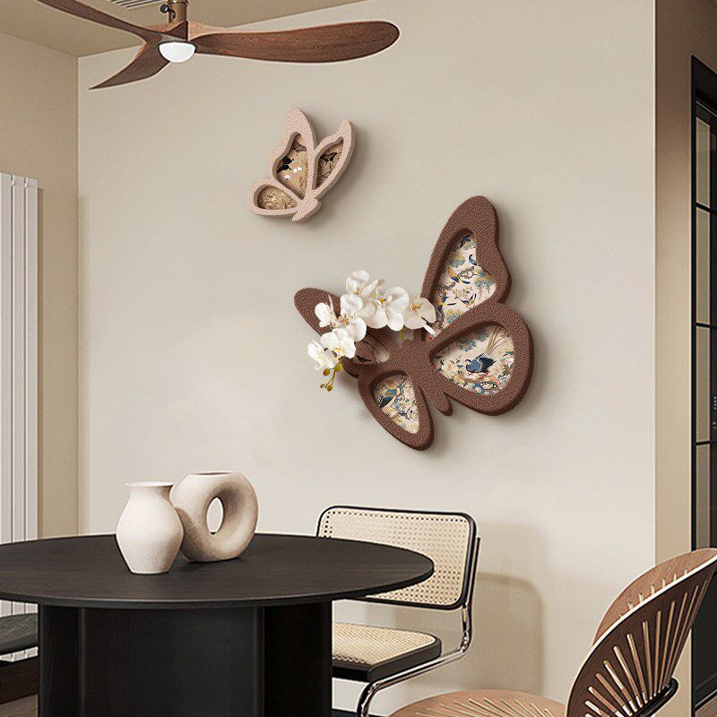 法式中古风餐厅装饰画高级感蝴蝶玄关餐桌挂画客厅电视背景墙壁画