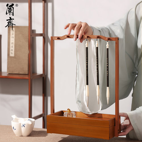 兰斋双层楠竹笔挂毛笔收纳书法挂架现代毛笔架入门笔搁架子楠竹实