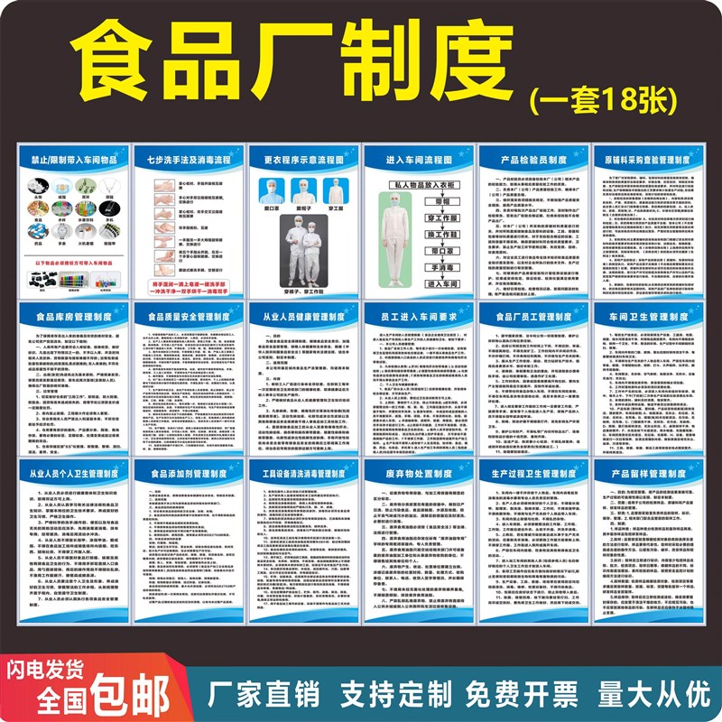 食品厂安全生产管理规章制度牌食品添加剂安全检查更衣流程图消毒