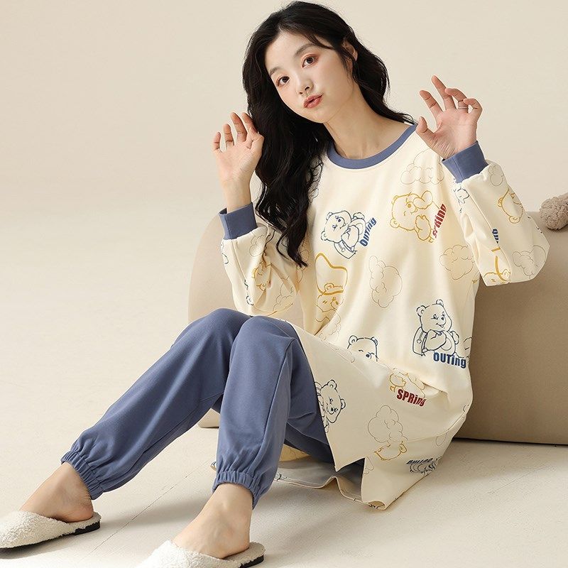 春秋纯棉长袖高个子中长款睡衣女180韩版束口卡通两件套大码200斤,女士内衣/男士内衣/家居服,睡衣/家居服套装,淘宝优惠券,粉丝福利购,淘宝优惠卷