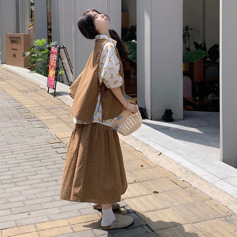 大码女装2024夏季胖mm减龄印花衬衫+复古格子马甲阔裤裙裤三件套,女装/女士精品,大码套装,淘宝优惠券,粉丝福利购,淘宝优惠卷