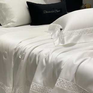 空调薄被子 轻奢高端140S天丝棉夏凉被四件套镂空边可水洗裸睡夏季