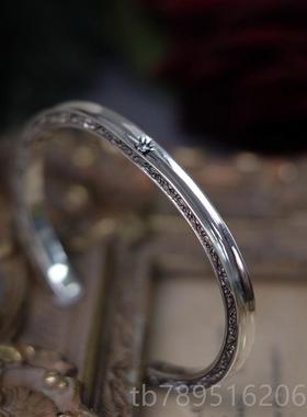 高档草SHIU 925纯银手镯古百搭星星锆石唐花纹元素复个性小众手饰