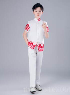 中儿童男童民袍国民山装女童旗合唱演出服中小学生乐表演朗诵