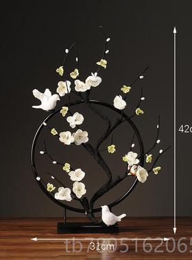 高档中式铁梅花摆件居装柜饰品创意鸟玄关电视办公家室软装禅意艺