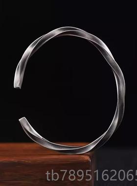 高档9礼99纯银莫乌斯比环手镯男士款圈复古国风生日物男素生足银