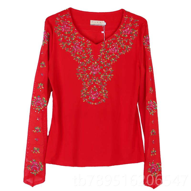 高档新疆舞蹈演出服民舞透练功族夏季族气刺绣烫钻款维舞蹈女表演