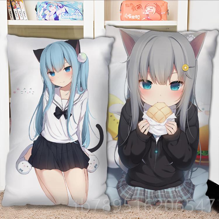 高档猫羽长雫定周边抱枕双面图半身条二次元靠枕头2way枕套生制学
