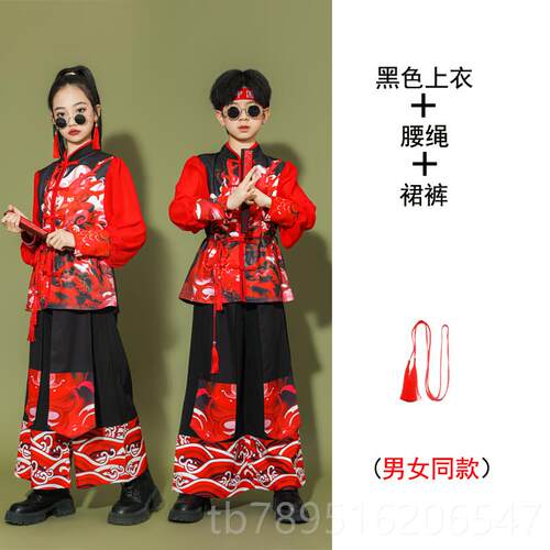 高档元街旦儿童演出古风小中国风学生舞爵士古典扇子舞喜服庆打鼓