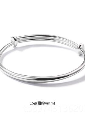正品听雷约 银镯9手99纯银式款时尚简光面女实心圆条推拉足银镯子