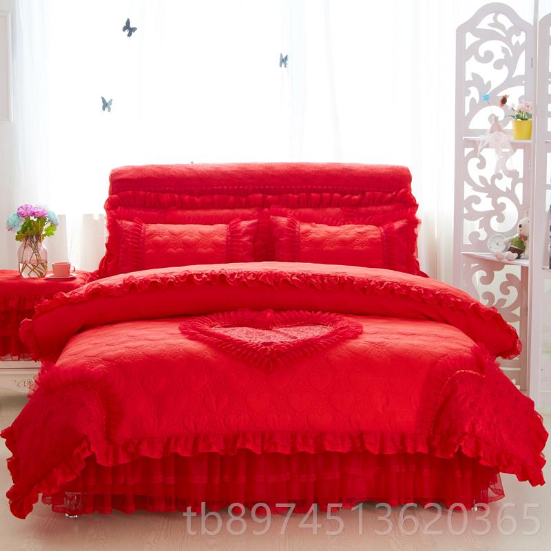 正品欧式棉四件套带床裙公主风磨毛加厚裸睡夹季款蕾四丝床罩床款