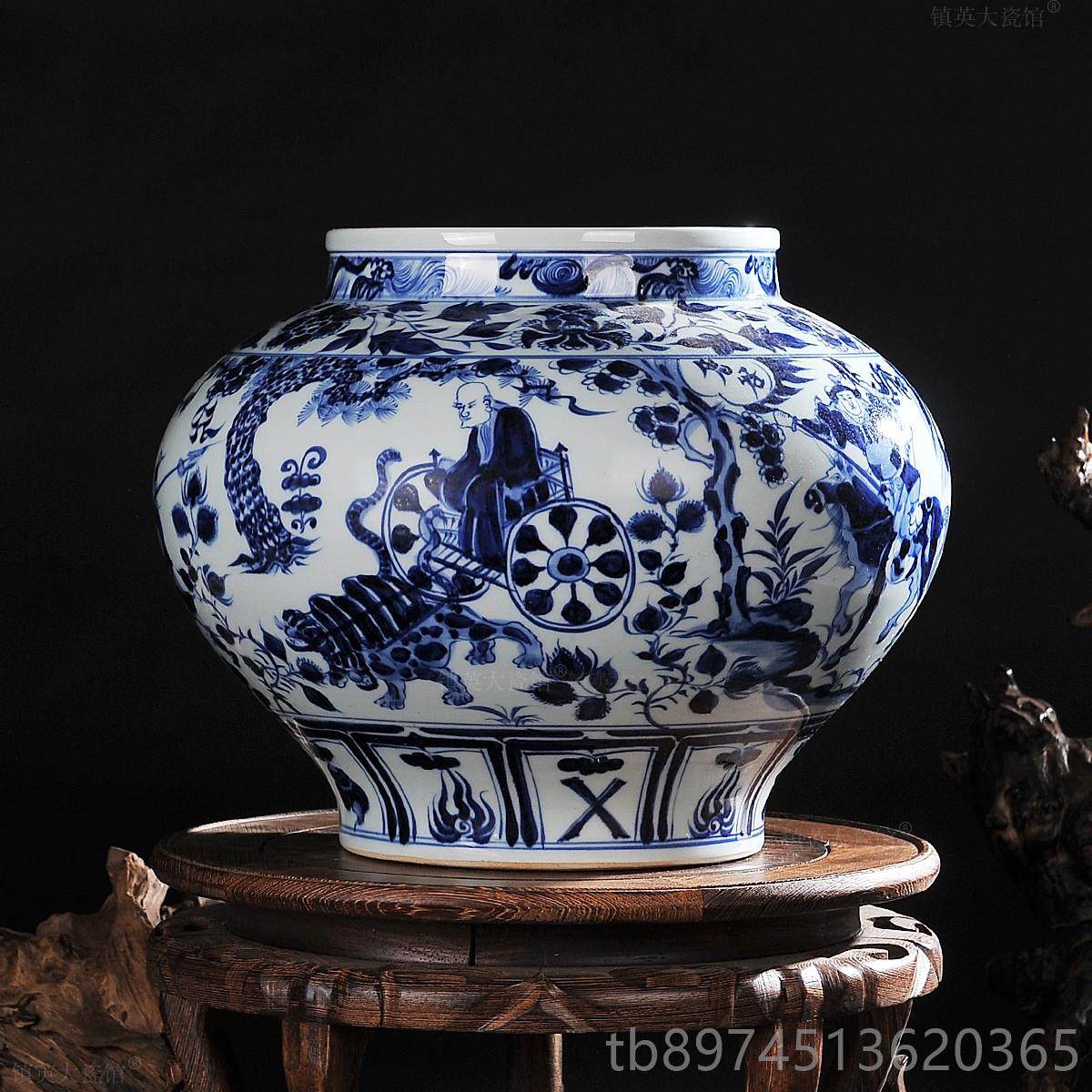 正品青景德镇陶瓷子花瓶古手绘元花瓷鬼谷大罐客厅仿书画收纳缸摆,家居饰品,花瓶,淘宝优惠券,粉丝福利购,淘宝优惠卷