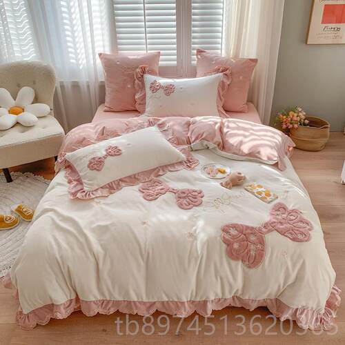 正品仙女款公主风冬季厚牛奶绒四套面珊瑚绒法加兰绒被套件双床上