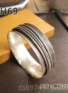 正品泰国清心迈轻银手镯女纯银年款复古银饰性个男锤纹开口镯实银