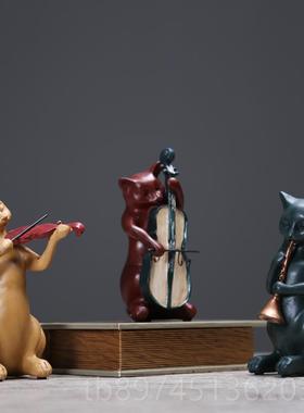 正品美式意乡村复古套音乐猫摆件创书房办公装三饰品摆设结室婚礼