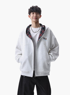 2026春季重磅320g华棉格子拼接卫衣外套W6064-特P52建议零售价128