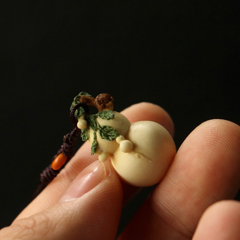 精品纯手工一体雕刻天然鹿角小葫芦小挂件手雕根付手机挂坠小福禄