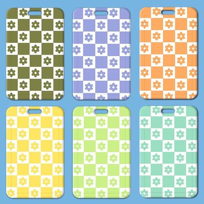 滑盖卡套饭卡公交身份证件花花格学生保护套门禁卡门禁校园卡校园厂牌挂脖卡套高颜值ins伸缩