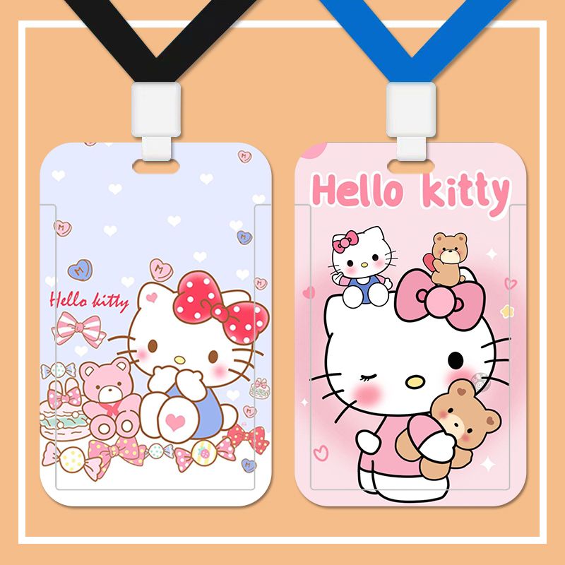 HelloKitty饭卡卡套学生校园卡水卡银行卡身份证保护套滑盖挂脖绳带挂绳校牌定制工厂牌电梯钥匙扣卡套一体