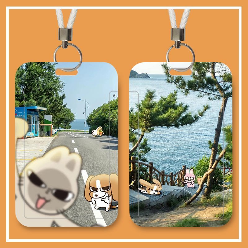 四荤一素校园卡工作饭卡卡套公交滑盖身份证件保护套校园门禁挂绳水卡带挂绳钥匙扣保护套厂牌套校牌定制