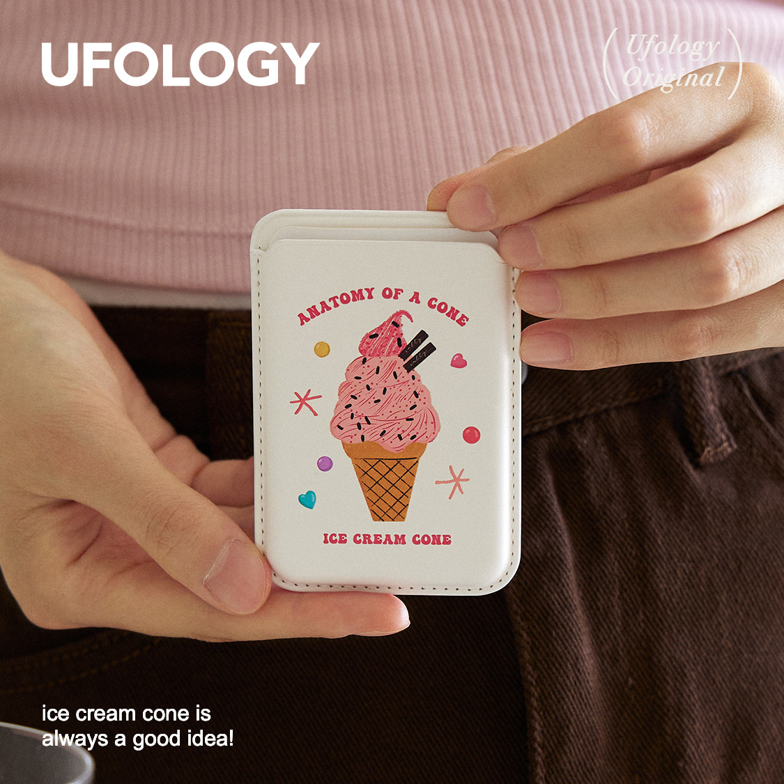 Ufology原创设计磁吸手机卡包适用苹果magsafe卡套插画冰激凌