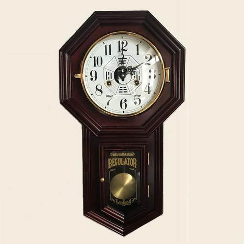 客厅挂钟木质摆钟北极星纯铜机芯摇摆钟复古机械挂在老式烟台钟表