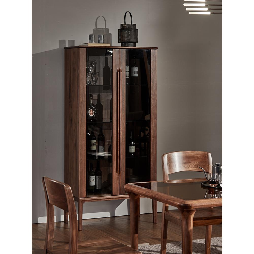 北美黑胡桃实木双门酒柜意大利极简主义客厅展示柜多功能储物柜餐
