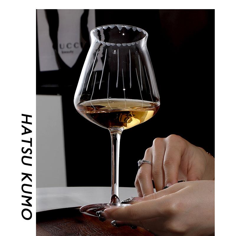 {四月雨杯 早禾收晚禾青}中古vintage手刻高脚杯红酒杯精酿啤酒杯