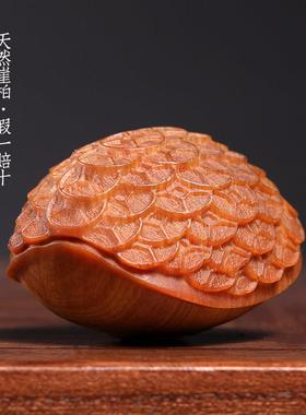 天然崖柏木实木雕刻满雕铜钱金钱富甲文玩家居装饰品摆件手把件