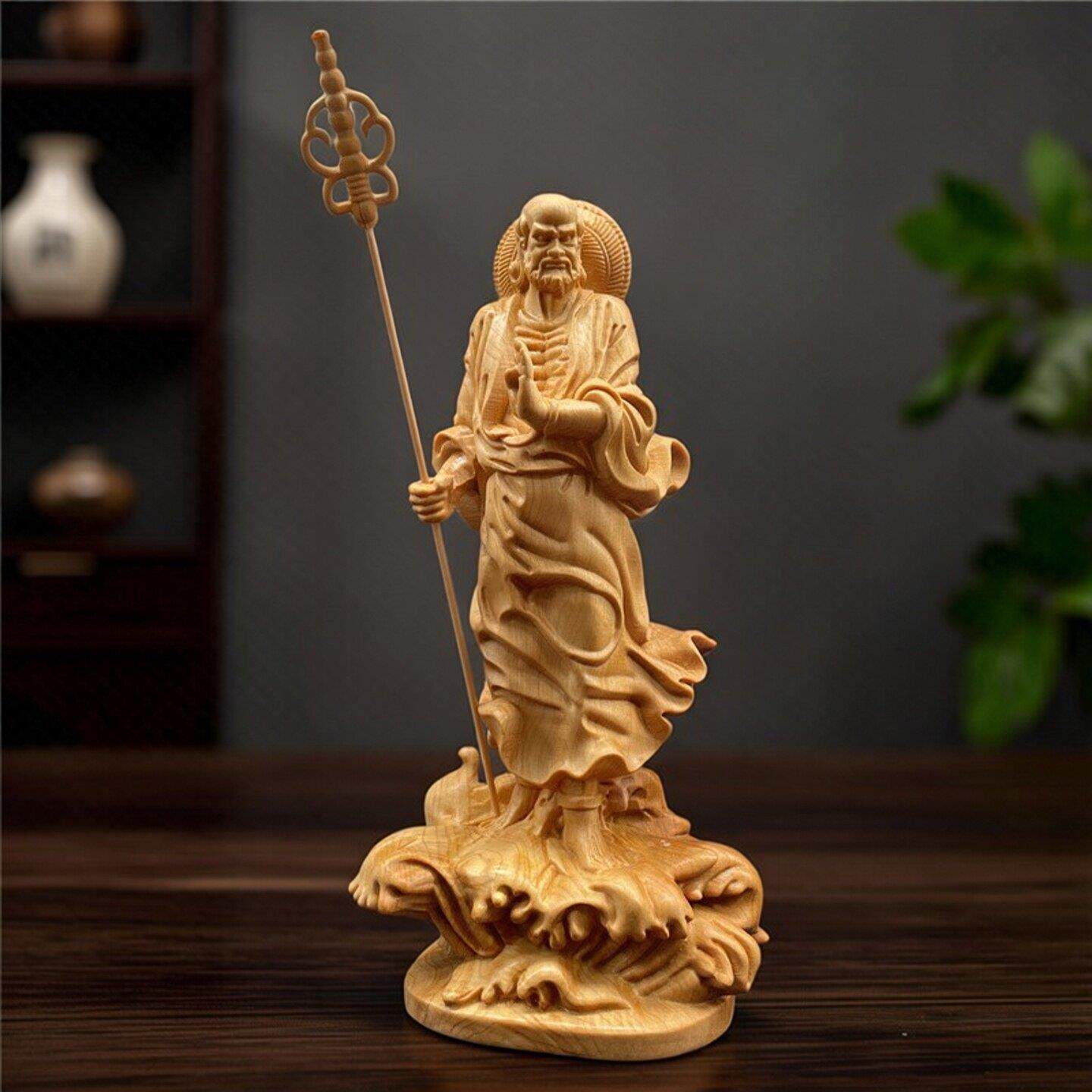 崖柏黄杨木武达摩悟道禅意实木雕刻工艺品木质佛像雕像装饰品摆件