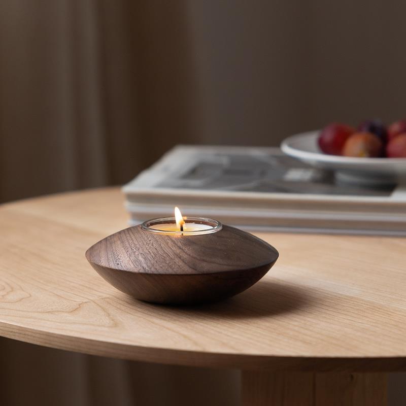 木墨生活 橄榄烛台香薰 木制香蜡烛摆件复古氛围感家用桌面装饰物