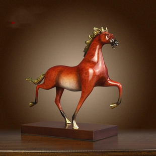 纯黄铜马到成功马摆件办公室红马中式客厅电视柜酒柜装饰开业礼品