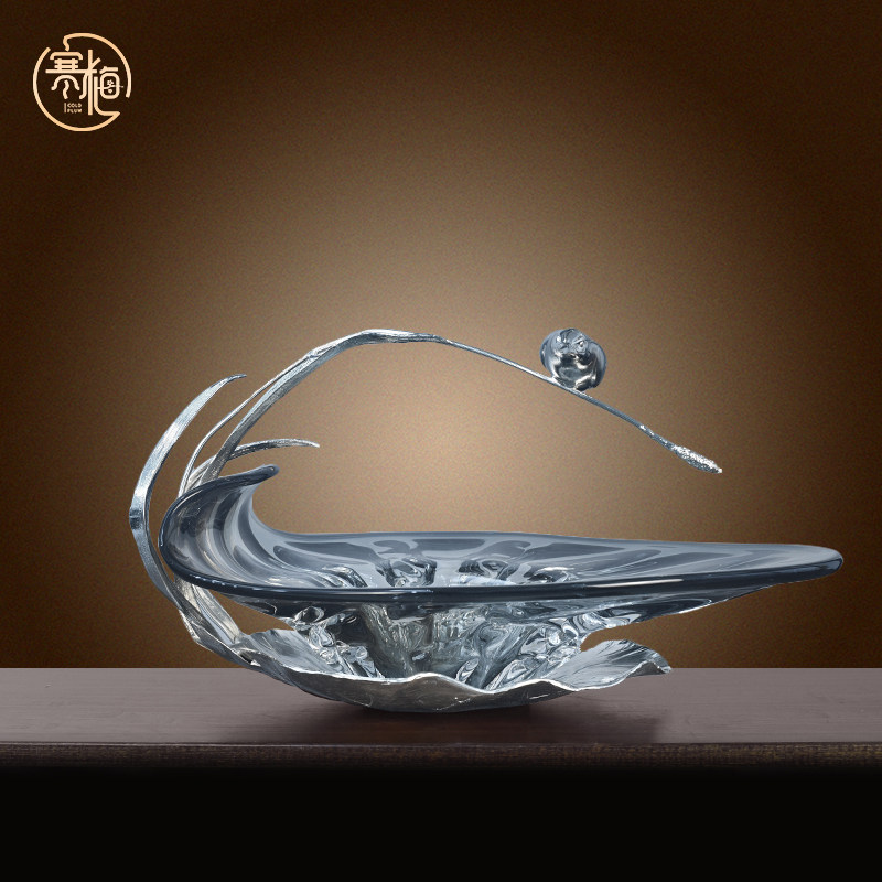 轻奢欧式家用黄铜水晶玻璃果盘图片
