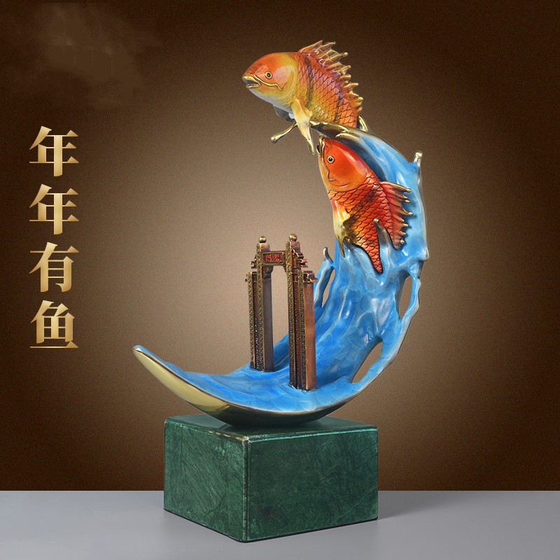 纯黄铜年年有余鱼摆件鲤鱼跃龙门客厅办公桌酒柜装饰开业乔迁礼物,家居饰品,桌面摆件,淘宝优惠券,粉丝福利购,淘宝优惠卷