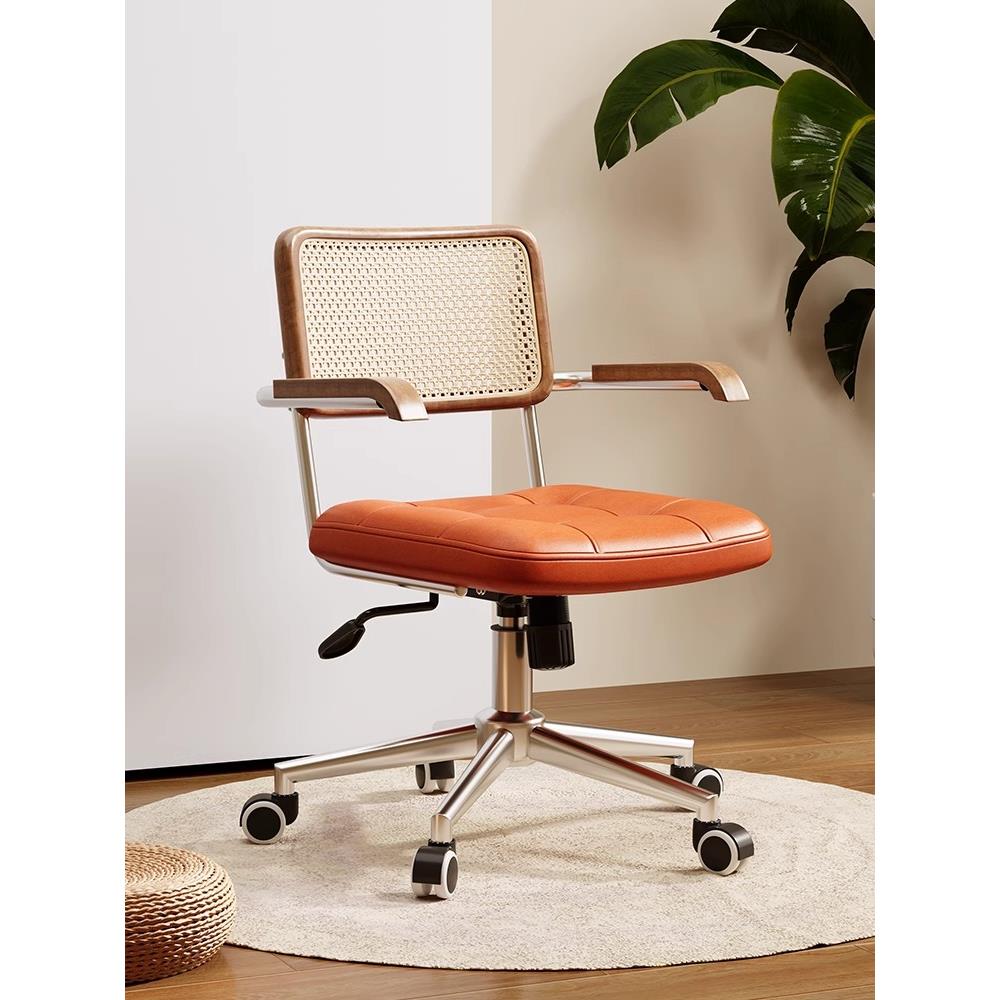 中古风电脑椅家用覆古藤编椅子卧室办公椅书房学习椅餐椅升降转椅