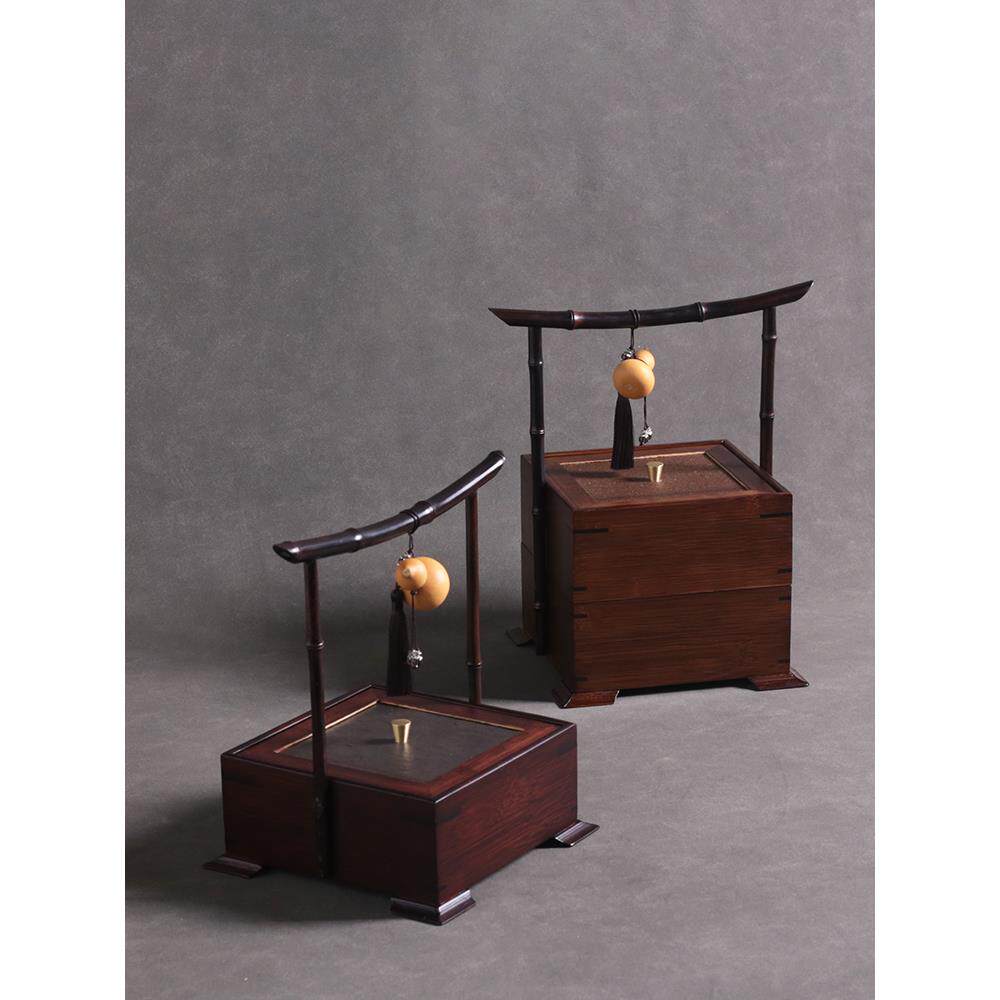 紫竹食盒多层手提双层提箱野餐蓝水果茶点盘茶具收纳筐文玩首饰盒