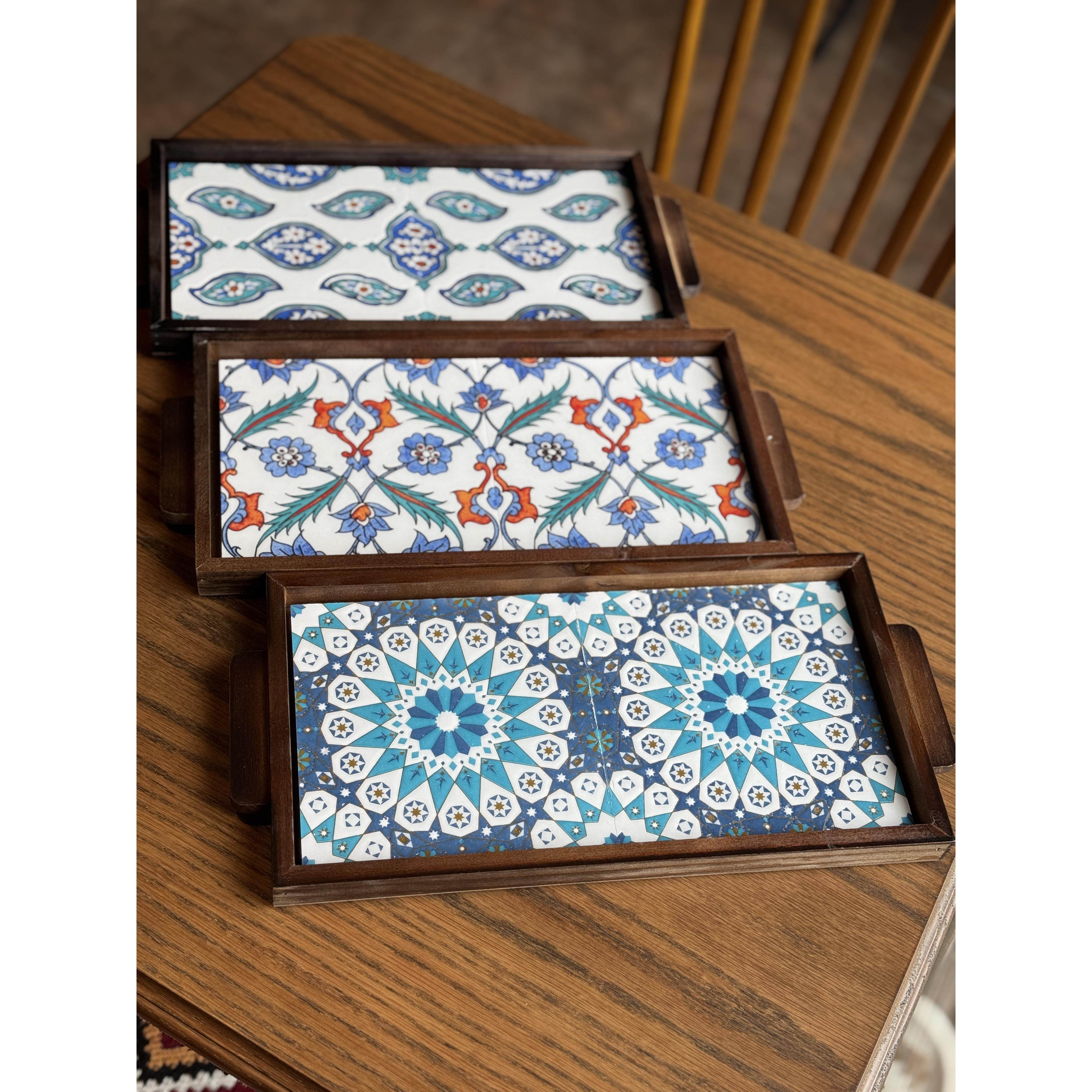 定制土耳其风格郁金香图案民族风格陶瓷木托盘餐盘家居装饰仪式感