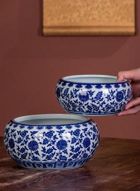 景德镇陶瓷器青花陶瓷笔洗/笔筒 可作鱼缸烟灰缸多功能摆件