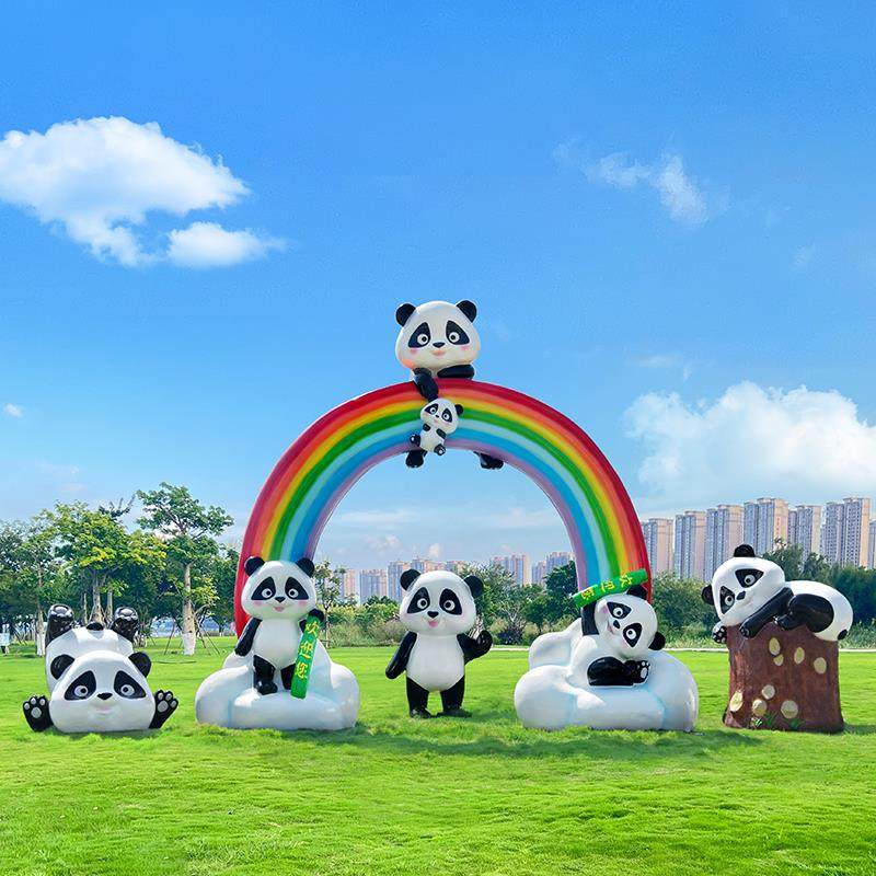 户外仿真熊猫雕塑幼儿园林景区售楼部卡通玻璃钢仿真动物装饰摆件