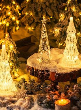 掬涵玻璃圣诞树灯桌面摆件装饰灯闪亮发光小夜灯商场橱窗场景布置