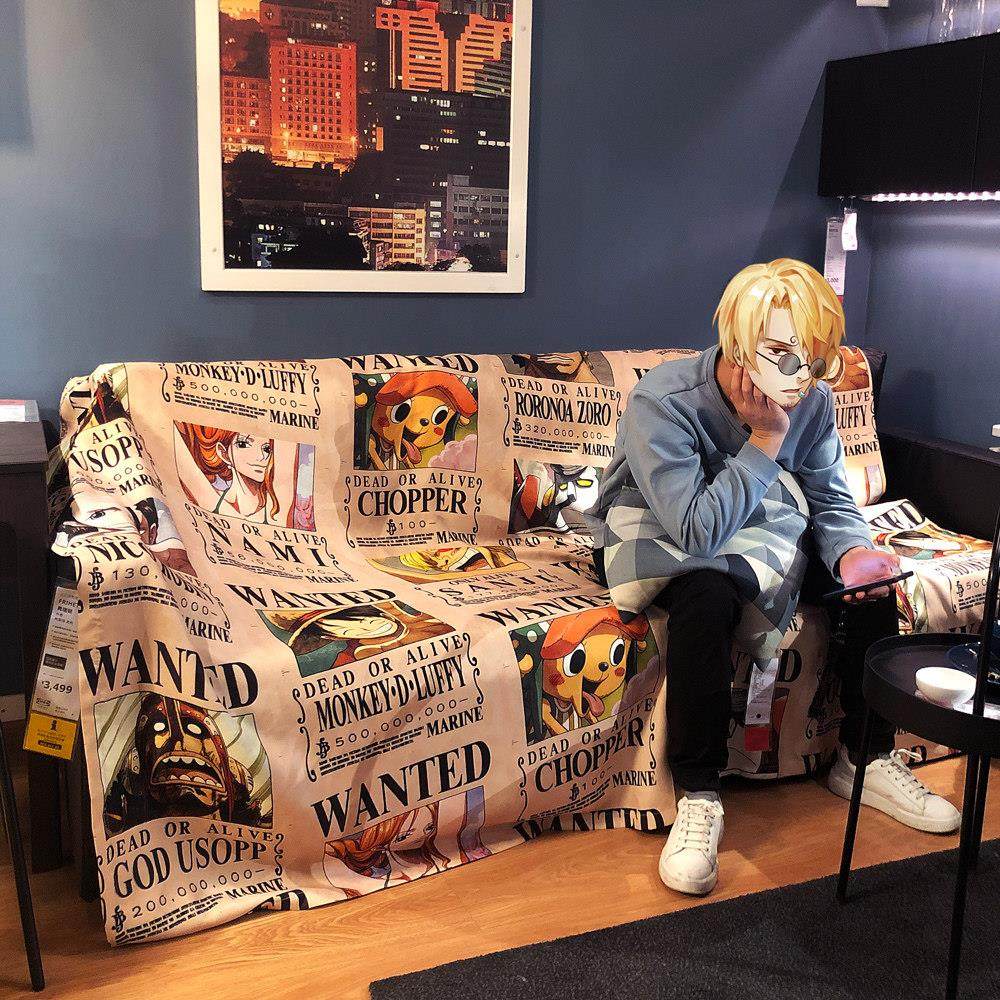个性卡通海贼王沙发巾动漫沙发垫全盖防尘布潮流通缉令创意罩坐垫