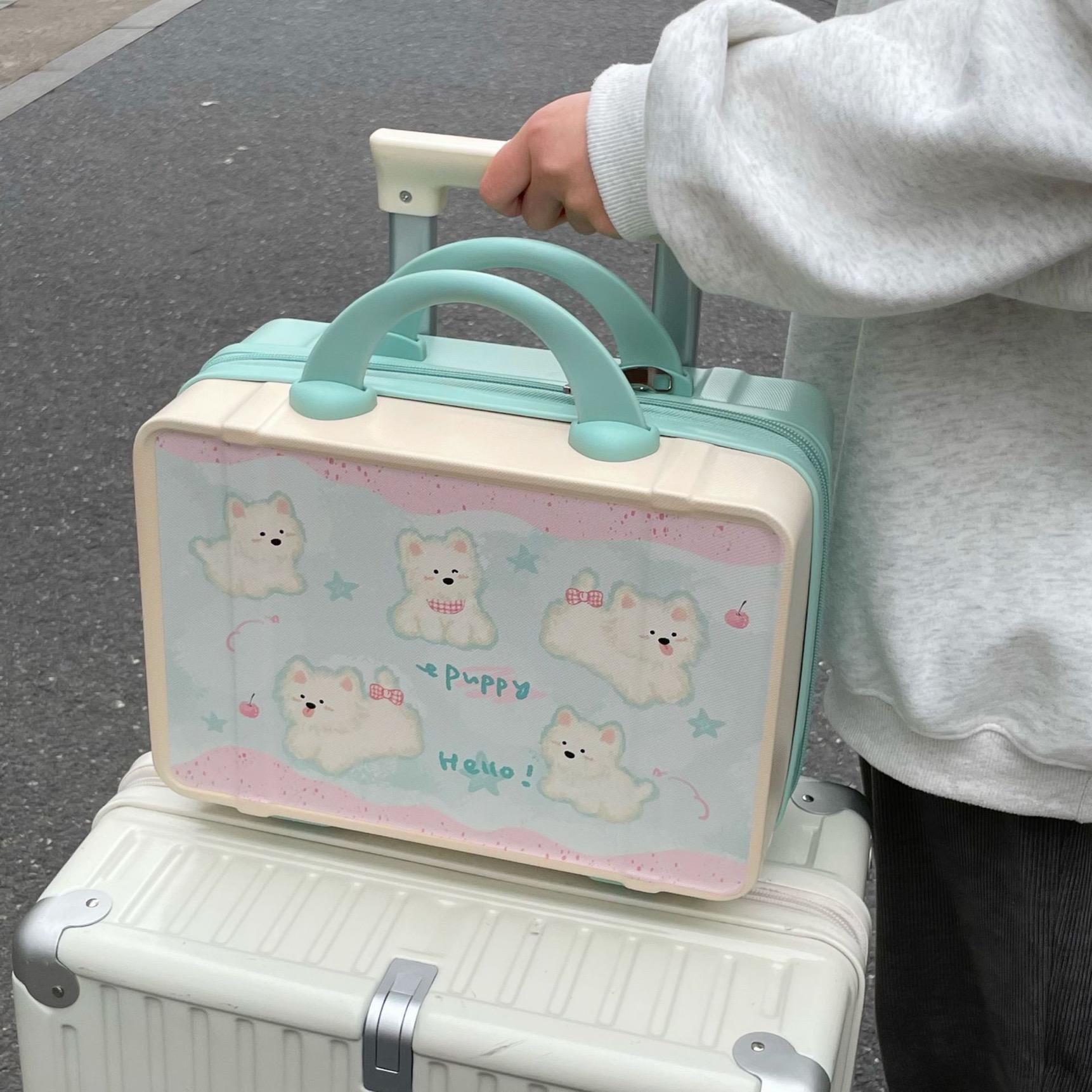 可爱化妆箱大容量旅游外出行李箱14寸登机箱手提便携化妆品收纳盒
