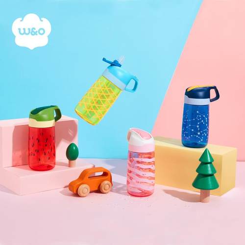 450ml悟童夏夜塑胶杯带吸管trian安心材质儿童小学生专用塑料水杯